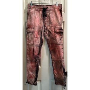 Pacsun Cargo Pants Mens Medium Red/Black Tie Dye Elastic Drawstring‎